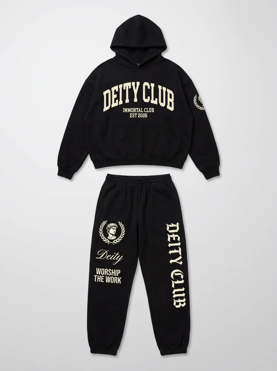 Black Deity Club hoodie and sweatpants set